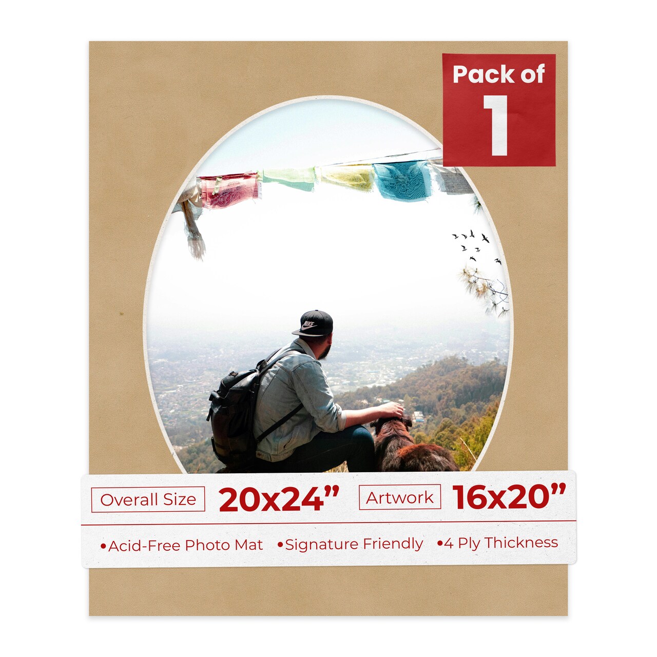 Beige Suede Mat Board for 20x24 Frames - Oval Opening for 16x20 Photos